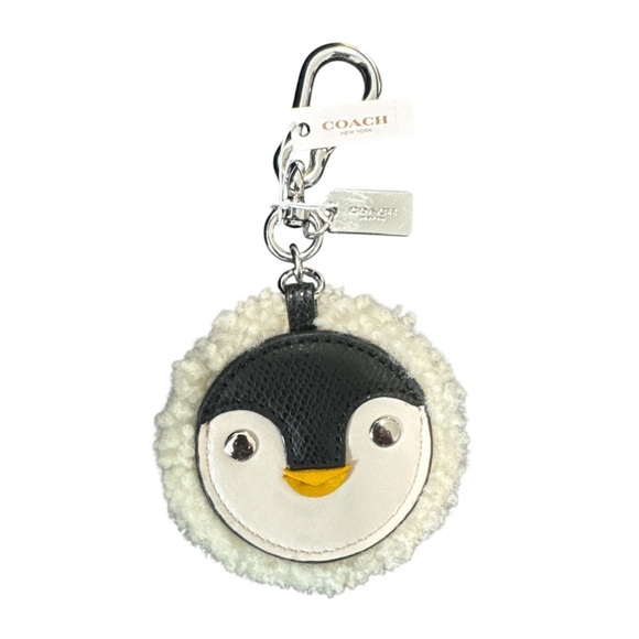 Coach Penguin Keychain Shearling with Silver Hardware Cream and Black NWT - Picture 2 of 4